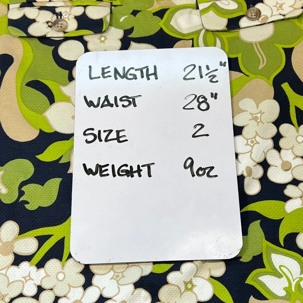 J.Crew Floral Print Mini‎ Skirt Womens Size 2 Green White Black Mod Retro